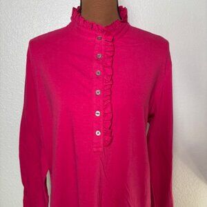 Brooks Brothers Hot Pink Ruffle Trim Button Top – Size XL